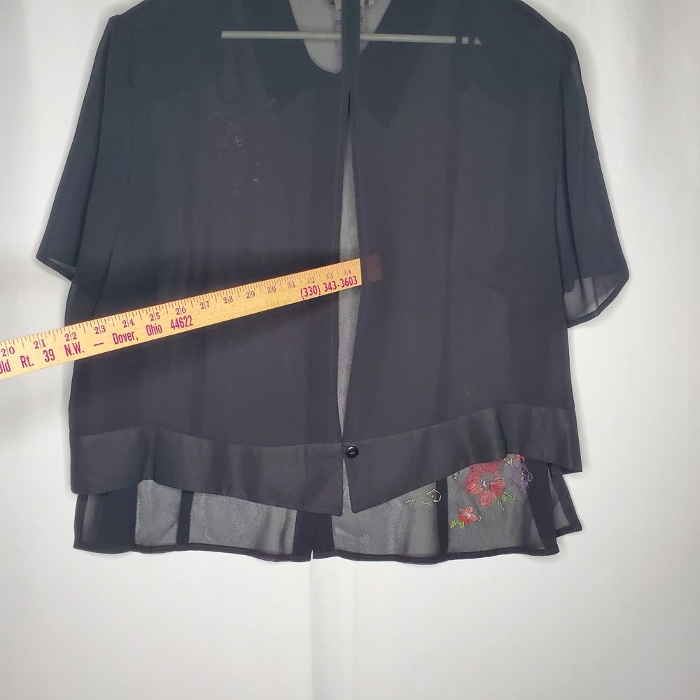 Karin Stevens Top Women 24W Black Sheer Open Back Short Sleeve Beaded Flower 90s - Picture 5 of 11